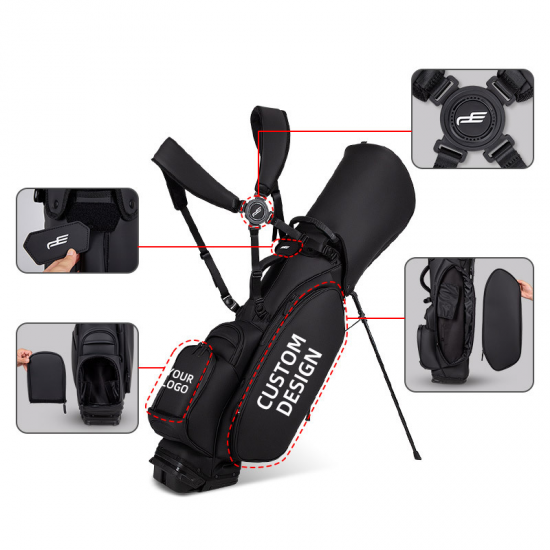 Lightweight Waterproof Golf Stand Bag for Men and Women Frosted PU Leather in Black White 3 Colors Available Zipper Closure
