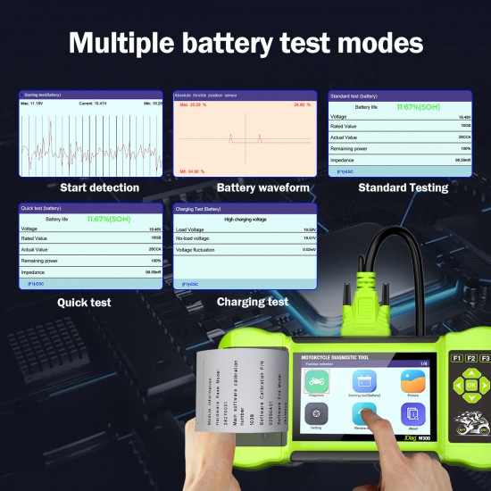 Full version Motorcycle Diagnostic Tool Jdiag M300 2in1 OBD2 Scanner 12V Battery Analyzer Tester