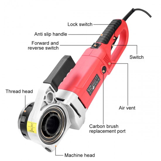 Threading machine power pipe electric ratchet Four pipe threader machine dies 2000W electric portable pipe threader