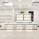 Glossy White Glass Countertop Display Cabinet for Shopping Malls Frameless Tempered Glass with LED Light and Locking Mechanism