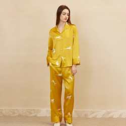 2024 New Butterfly Embroidered Satin Pajamas Suit Leopard Printed Long Sleeve Trousers Mulberry Silk Two-Piece Home Clothes