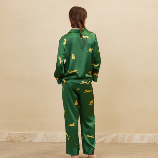 2024 New Butterfly Embroidered Satin Pajamas Suit Leopard Printed Long Sleeve Trousers Mulberry Silk Two-Piece Home Clothes