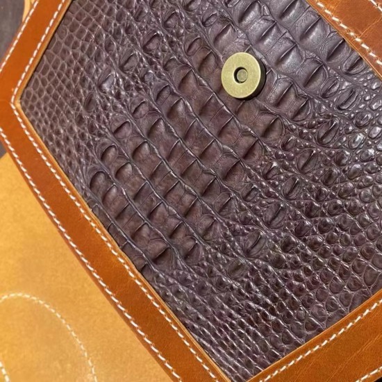 Vintage Casual Stylish Women's Genuine Leather Saddle Crossbody Shoulder Messenger Bag with Button Decoration