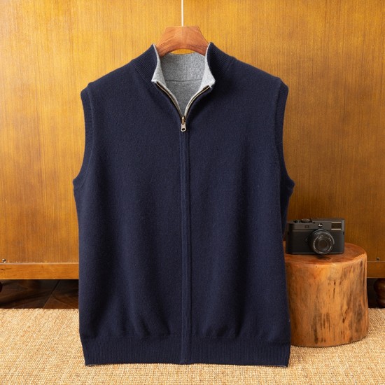 Autumn Winter Men's Sleeveless Cashmere Waistcoat Factory Wholesale Heated Warming Jacket Tank Top Knitted Weaving on Both Sides