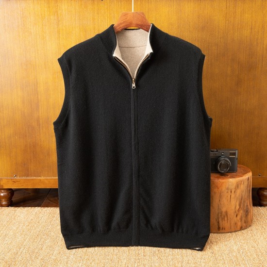 Autumn Winter Men's Sleeveless Cashmere Waistcoat Factory Wholesale Heated Warming Jacket Tank Top Knitted Weaving on Both Sides