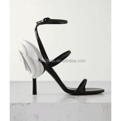 3D Flowers Elegant Wedding Sexy Adjustable Ankle Strap with Buckle Sculpted Heel Roserouche 100 Embellished Leather Sandals