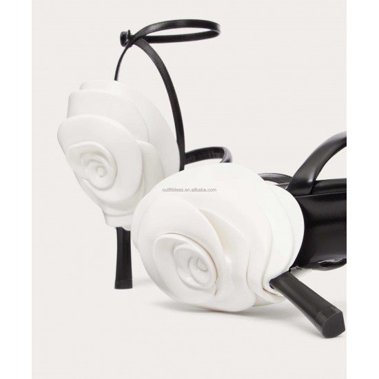 3D Flowers Elegant Wedding Sexy Adjustable Ankle Strap with Buckle Sculpted Heel Roserouche 100 Embellished Leather Sandals