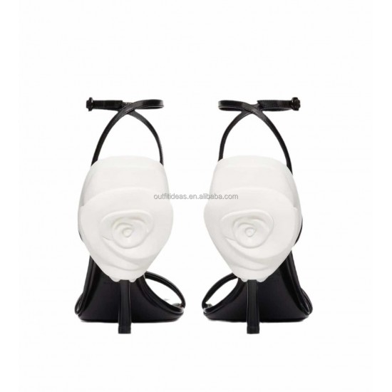 3D Flowers Elegant Wedding Sexy Adjustable Ankle Strap with Buckle Sculpted Heel Roserouche 100 Embellished Leather Sandals