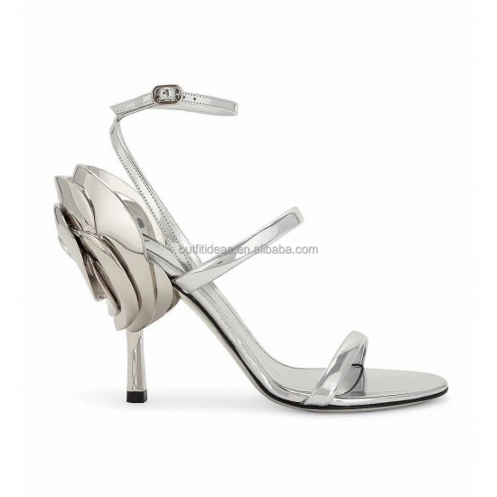 3D Flowers Elegant Wedding Sexy Adjustable Ankle Strap with Buckle Sculpted Heel Roserouche 100 Embellished Leather Sandals