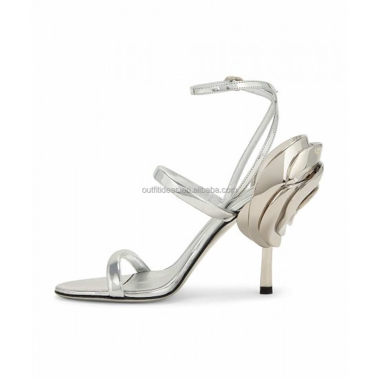 3D Flowers Elegant Wedding Sexy Adjustable Ankle Strap with Buckle Sculpted Heel Roserouche 100 Embellished Leather Sandals