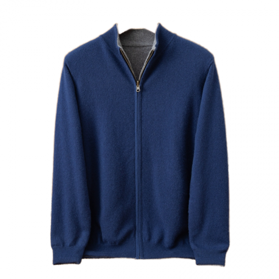 Custom Men's Long Sleeve Cashmere Knitted Sweater ODM Supply Zipper Closure Winter Cardigan Sweater