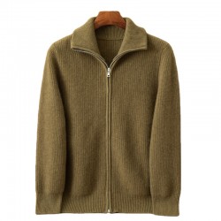 Men's Men's Half High Neck Full Zipper Wool Cashmere Knit Cardigan Young and Middle-aged Autumn and Winter New Knitted Cardigan