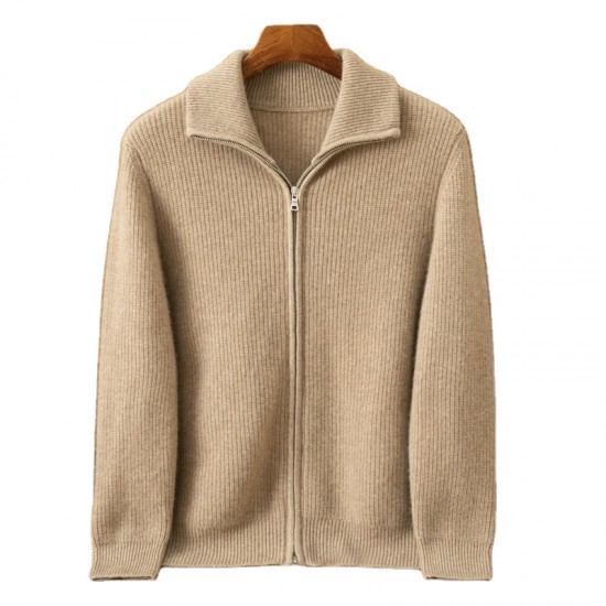 Knitwear Manufacturer Custom Sweater Cardigan 100% Cashmere Winter All-cashmere Jacket with Thick Zipper Is Loose and Casual