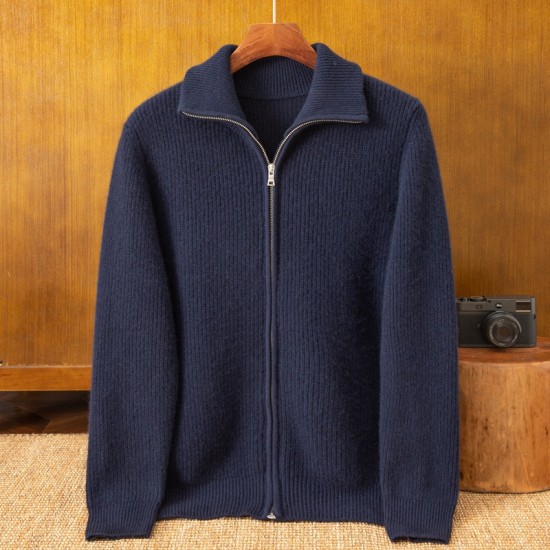 Knitwear Manufacturer Custom Sweater Cardigan 100% Cashmere Winter All-cashmere Jacket with Thick Zipper Is Loose and Casual