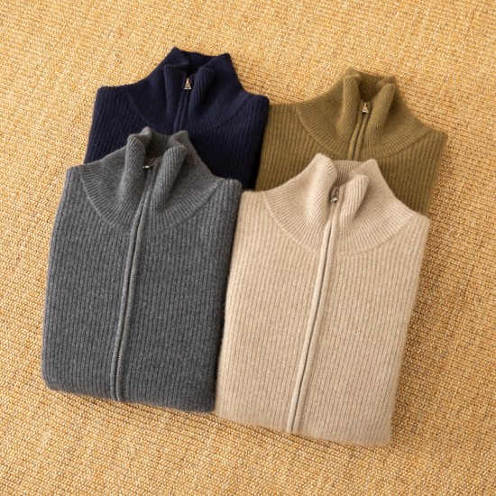 Knitwear Manufacturer Custom Sweater Cardigan 100% Cashmere Winter All-cashmere Jacket with Thick Zipper Is Loose and Casual