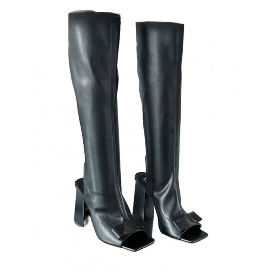 Handmade Women's Genuine Leather VERS-1 Shoes-Winter Knee High Boots Over-the-Knee Lace Design Mid-Calf Style