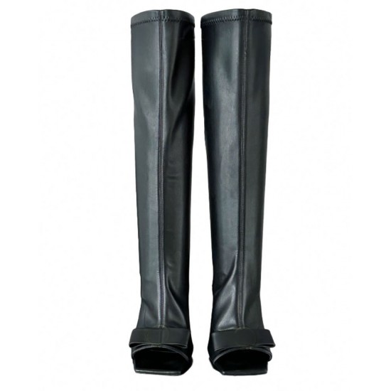 Handmade Women's Genuine Leather VERS-1 Shoes-Winter Knee High Boots Over-the-Knee Lace Design Mid-Calf Style