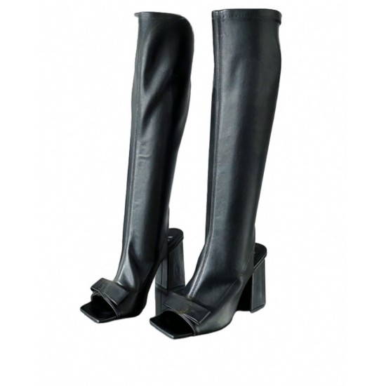 Handmade Women's Genuine Leather VERS-1 Shoes-Winter Knee High Boots Over-the-Knee Lace Design Mid-Calf Style