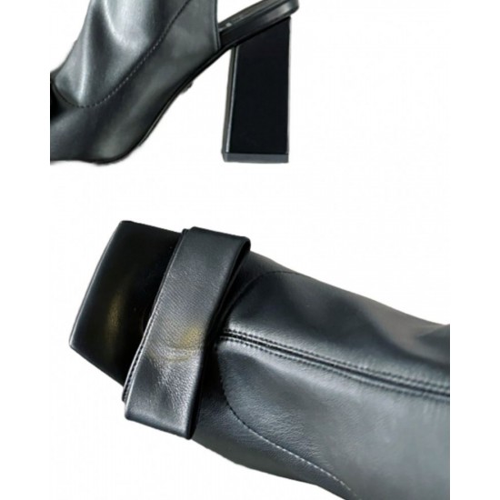 Handmade Women's Genuine Leather VERS-1 Shoes-Winter Knee High Boots Over-the-Knee Lace Design Mid-Calf Style