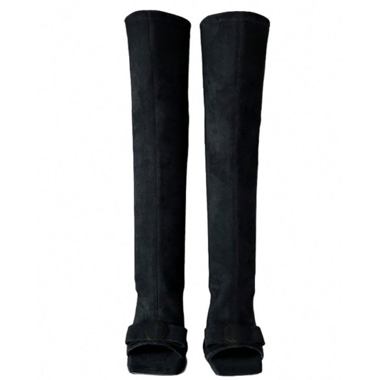 Handmade Women's Winter Over-the-Knee Leather Boots with High Heel VER Shoes-Genuine Leather Waterproof Feature
