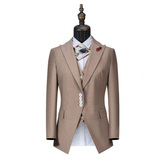 High-Grade Custom-Made Green Two-Piece Women's Small Suit Solid Formal Woven Clothes Button Decoration for Autumn Season Shorts