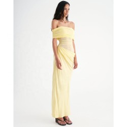 Private Label Customization Side Cutout Mesh Bodice Cowl Waist Shoulder Maxi Dress Ladies OEM ODM Women Clothes Elegant Apparel