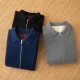 Autumn Winter Men's 100% Cashmere Padded Cardigan with Zipper Breathable Knitted Shirt Collar Sweater Jacket