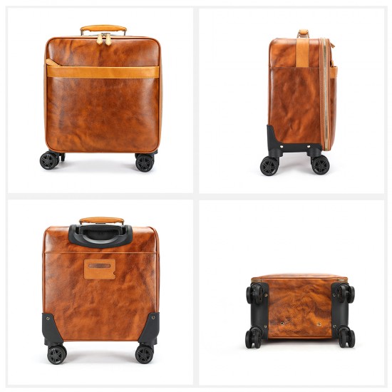 MARRANT Men Genuine Leather Aluminum Carry-on Luggage 18/20 Inch Suit Cases Travel Trolley Luggage Leather Suitcase Luggage