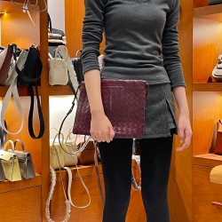 Hand-made Hand-held Cowhide Bag Wine Red Fashion Everything