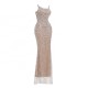 LF2088C Custom Sleeveless Sequined Draped Beaded Sheer Mesh Sculpted Bodycon Floor Length Elegant Formal Gown Party Dress