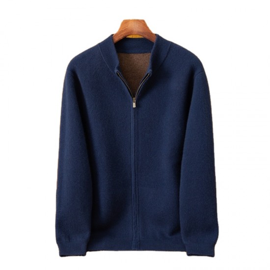 Men's Winter Warm Cardigan with Padded Cashmere Customizable Zipper Pocket Leisure Collar ODM Supply for Business or Leisure