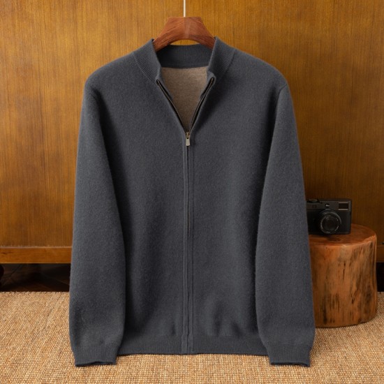 Men's Winter Warm Cardigan with Padded Cashmere Customizable Zipper Pocket Leisure Collar ODM Supply for Business or Leisure