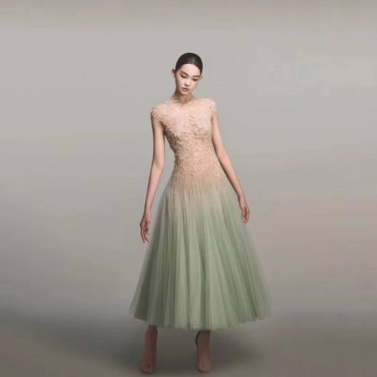 2025 Summer Fresh Forest Lace Backless Long Dress Sexy Empire Solid Front Floor-Length for Club Niche Vietnamese Designer