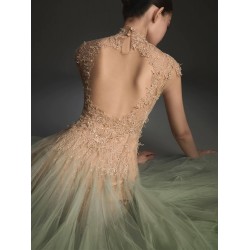 2025 Summer Fresh Forest Lace Backless Long Dress Sexy Empire Solid Front Floor-Length for Club Niche Vietnamese Designer