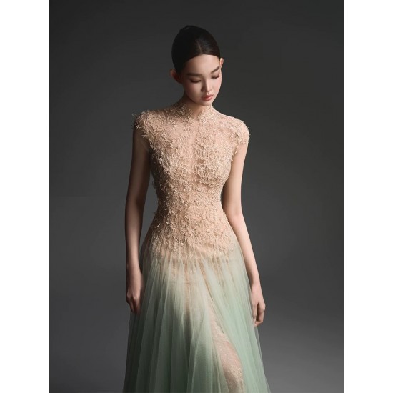 2025 Summer Fresh Forest Lace Backless Long Dress Sexy Empire Solid Front Floor-Length for Club Niche Vietnamese Designer