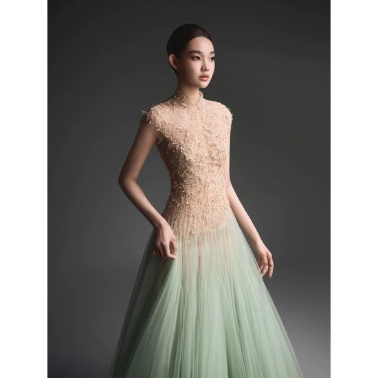 2025 Summer Fresh Forest Lace Backless Long Dress Sexy Empire Solid Front Floor-Length for Club Niche Vietnamese Designer