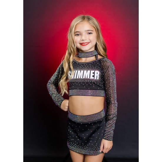 DIY Design Black Mesh with  Full Rhinestones Cheer  Uniforms
