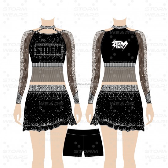 DIY Design Black Mesh with  Full Rhinestones Cheer  Uniforms
