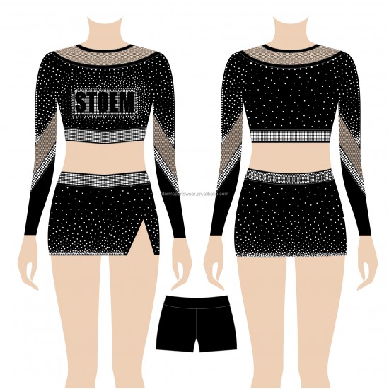 DIY Design Black Mesh with  Full Rhinestones Cheer  Uniforms