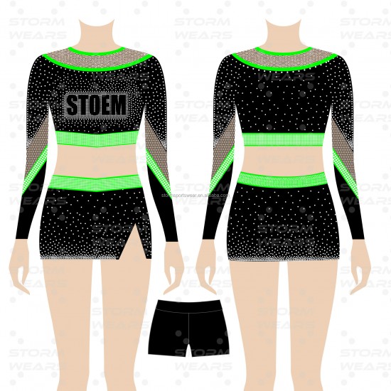 DIY Design Black Mesh with  Full Rhinestones Cheer  Uniforms