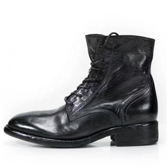 Manufacturer Custom Black Leather Ankle Boots Shoes Lace up Leather Ankle Boots for Women