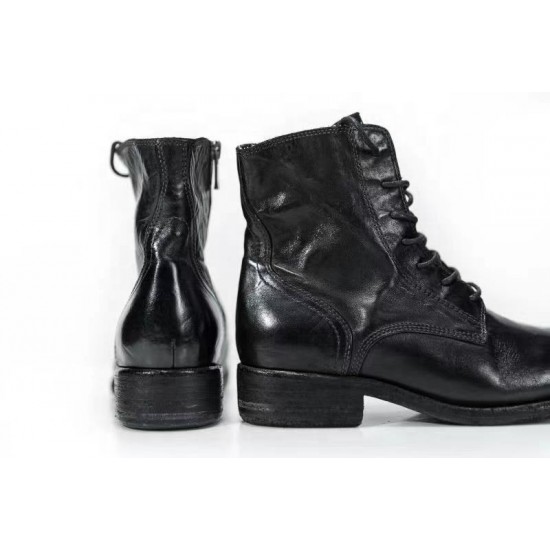 Manufacturer Custom Black Leather Ankle Boots Shoes Lace up Leather Ankle Boots for Women