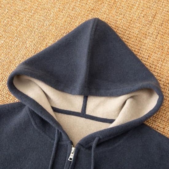Men's Casual Hoodie 100% Cashmere ODM Sports Thick Cardigan with Simple Pocket and Pattern Decoration for Spring and Winter