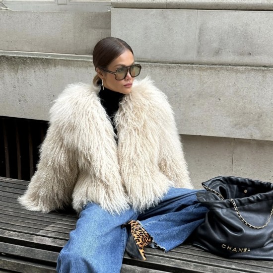 New Design Mongolian Fur Coat Women Tibet Lamb Fur Winter Outfit V-neck Clothes for Ladies