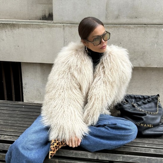 New Design Mongolian Fur Coat Women Tibet Lamb Fur Winter Outfit V-neck Clothes for Ladies