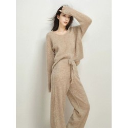 Women's Casual Soft Breathable Cashmere Sweater Set Lady Loose Clothes 2-Piece Set Customized Color Knitted Twin Set for Autumn