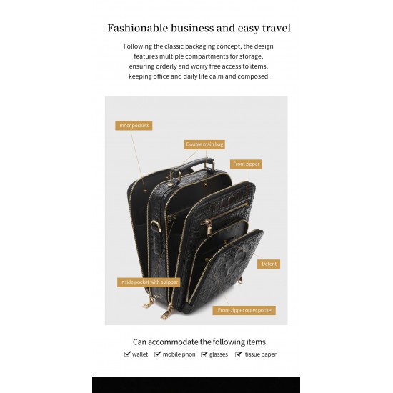 100% genuine leather handbag for men, made of real crocodile skin, shoulder strap style, crossbody bag