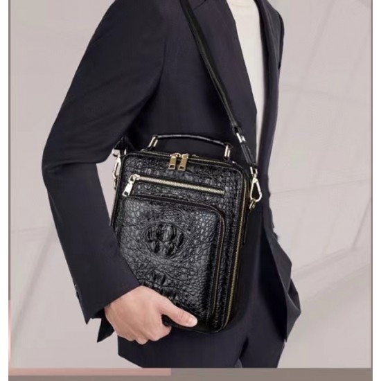100% genuine leather handbag for men, made of real crocodile skin, shoulder strap style, crossbody bag