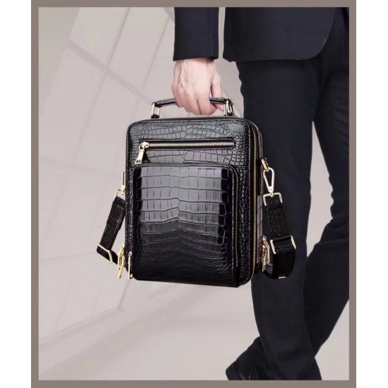 100% genuine leather handbag for men, made of real crocodile skin, shoulder strap style, crossbody bag