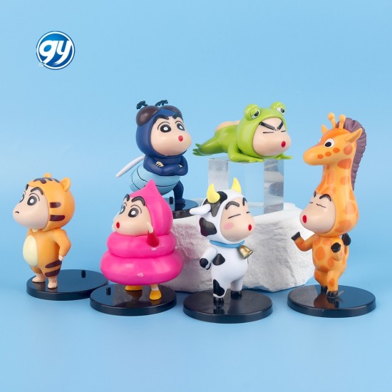 6pcs/set Creative Crayon Shin-chan Cos Animal Giraffe Frog Tiger Figure Peripheral Toy Kawaii PVC Statue Collection Brinquedos